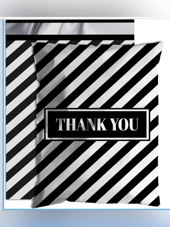 Other - Set of 25 10x13 Thank You Black & White Stripe Polymailers